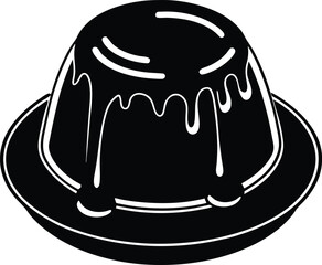 Black and White Silhouette of a Pudding on a Plate with Drips
