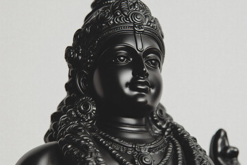 The Divine Gaze: A close-up, photorealistic depiction of a detailed sculpture of a deity, emanating serenity and grace, a timeless symbol of spirituality and devotion.