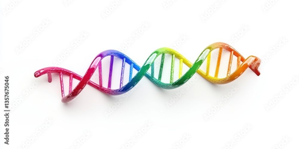 Aufkleber rainbow colored dna double helix on white background. abstract 3d rendering of genetic code