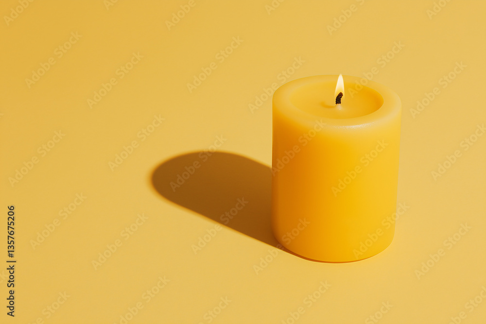 Poster golden glow: a serene, inviting image of a lit candle casting a soft, intriguing shadow against a ba