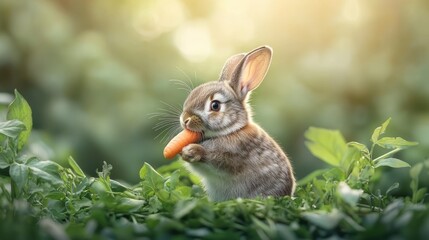 Cute bunny eats carrot