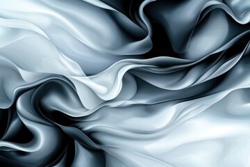 Fototapeta premium Abstract fluid shapes in shades of gray and black swirling in a serene white space resembling liquid silk forms of thought