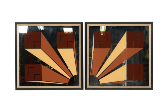 wooden alphabet blocks  Op Art Set of 2 Reverse Painted Mirrors at 1stDibs