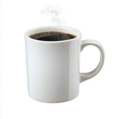 Steaming cup of black coffee in a white mug. Simple, clean background
