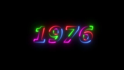 1976 neon line text. Abstract 1976 neon text animation ,For neon color Glowing neon number text background 4k video animation . 1976 title metal text on glowing text animation black background