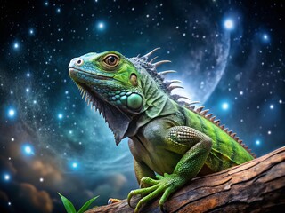 Fototapeta premium Night Iguana: Reptilian Majesty Under Starry Sky