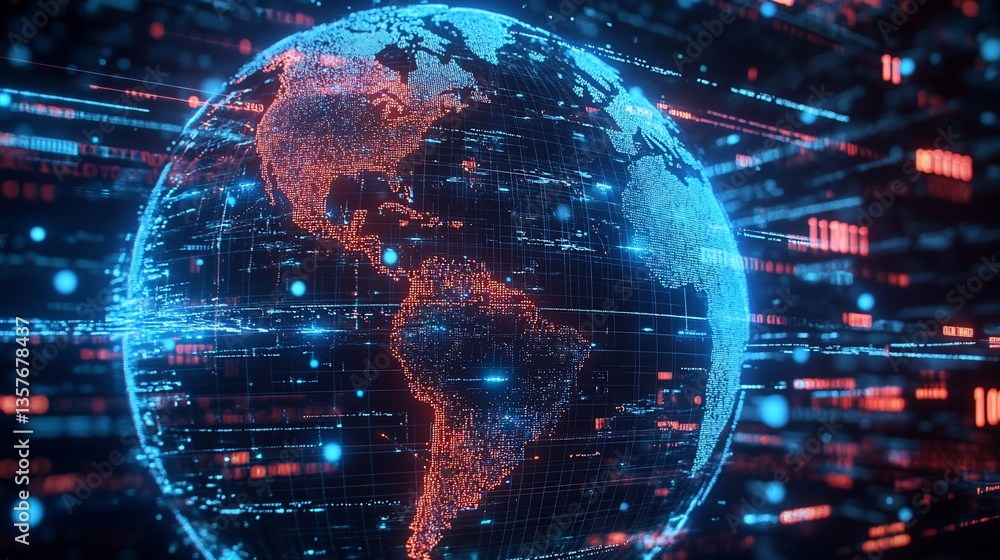 Poster global digital network. a dynamic representation of the earth embedded within a complex network of d