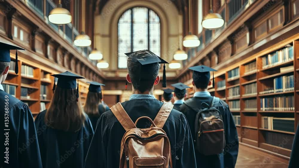 Poster students prepare for back to school in a university library generative ai