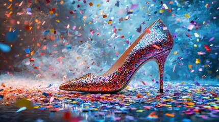 Obraz premium Sparkling High Heel in Confetti Celebration