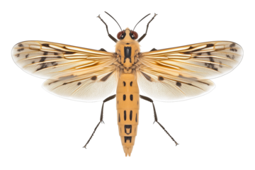 PNG cut out isolated background. A vivid firefly with delicate, semi-transparent wings marked by fine black patterns.