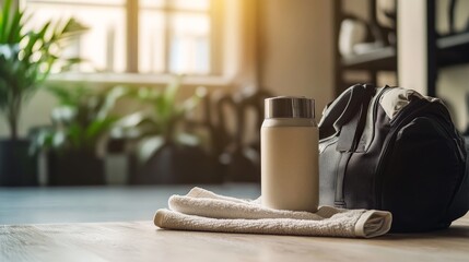 Man Preparing a Protein Shake and Packing a Gym Bag for the Workout Session