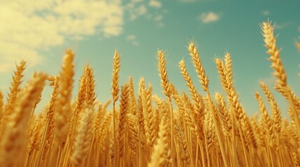 Golden wheat field under a vibrant sky