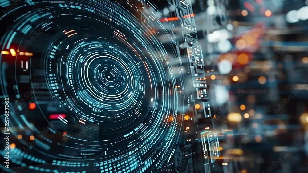 Poster advanced blue technology hud with intricate circular patterns generative ai