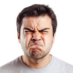 Obraz premium Man with Irritated Expression and Frown Isolated on Transparent Background