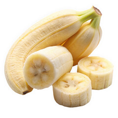 Fresh yellow bananas with sliced pieces showcasing their creamy texture and sweetness.