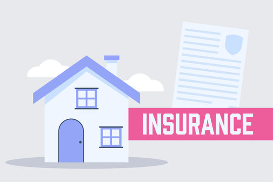 Home insurance coverage and protection of residential property with a policy. House alongside an insurance policy. Vector illustration.