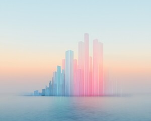 Fototapeta premium Pastel Cityscape Sunrise for Foggy Sea.