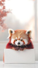 Red Panda in Box with Window Background.