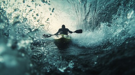 Kayaker in a powerful wave