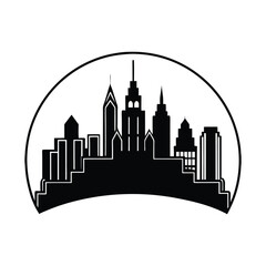 Obraz premium Night city skyline with illuminated buildings and moonlit sky