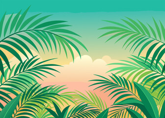 Seamless Tropical Background with Vibrant Palm Leaves