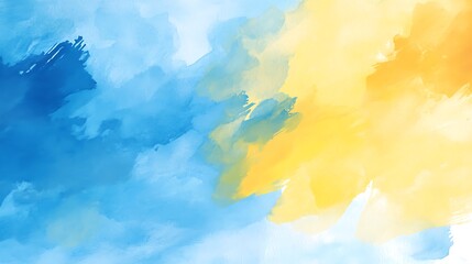 Abstract watercolor sky with fluffy clouds and bright sunlight