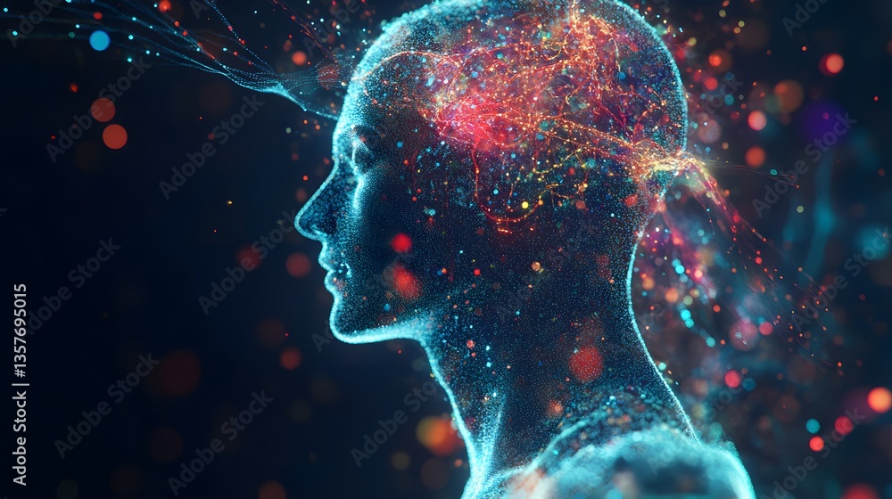 Poster a conceptual image of a person with brain activity