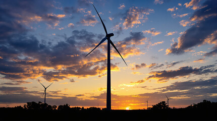wind turbines at sunset