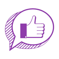 Obraz premium Purple thumbs up icon in speech bubble design 