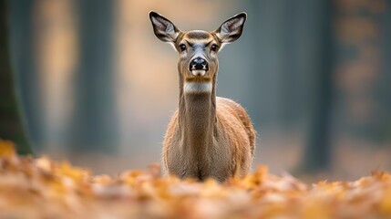 Obraz premium Forest Deer in Autumn Leaves