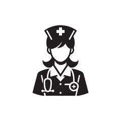 Black Color Nurse Silhouette Vector Illustration, Solid White Background