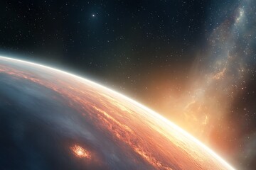 Fototapeta premium Planet Sunrise for Cosmic Event, Space.