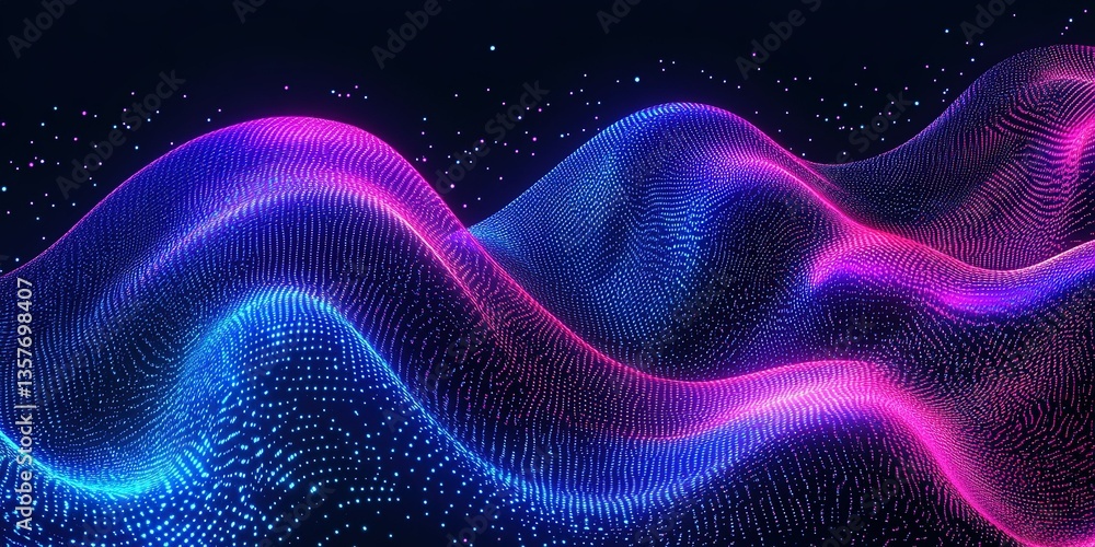 Poster colorful digital waves create a mesmerizing visual display of light patterns in a dark space