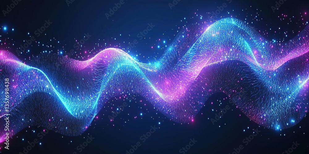 Poster colorful digital wave pattern illuminated by vibrant lights creates a mesmerizing visual experience 