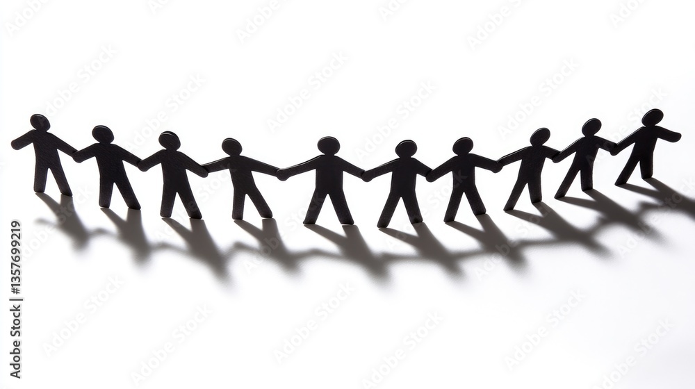 Poster unity and teamwork: a chain of figures holding hands