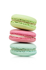 Colored macaroons on white isolated background