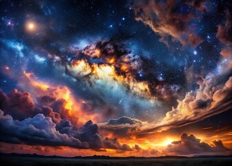 Naklejka premium Panoramic Creepy Night Sky - Eerie Stars and Dark Clouds