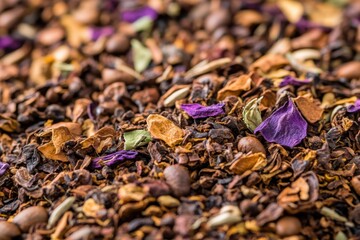 Dried fruit and flower tea blend creating a colorful and aromatic mixture