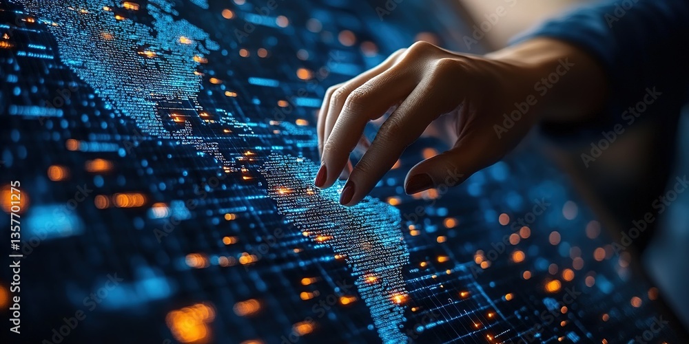 Poster interactive digital map highlighting global data trends during a tech event in a modern conference s