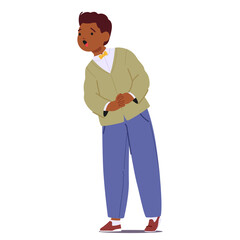 Cute handsome preschool boy cartoon kid character participating in vocal children talent show