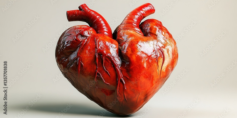 Poster sculpture of an anatomically accurate heart in a unique heart shape on a neutral background