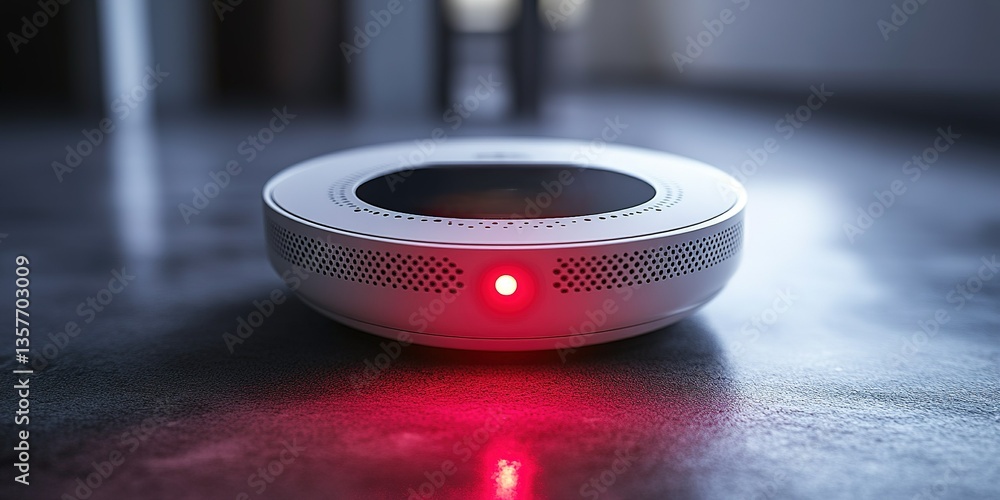 Aufkleber smart device with red indicator light sitting on a polished surface in a modern room