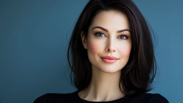 Beautiful woman brunette beauty close-up portrait on a gray background PNG