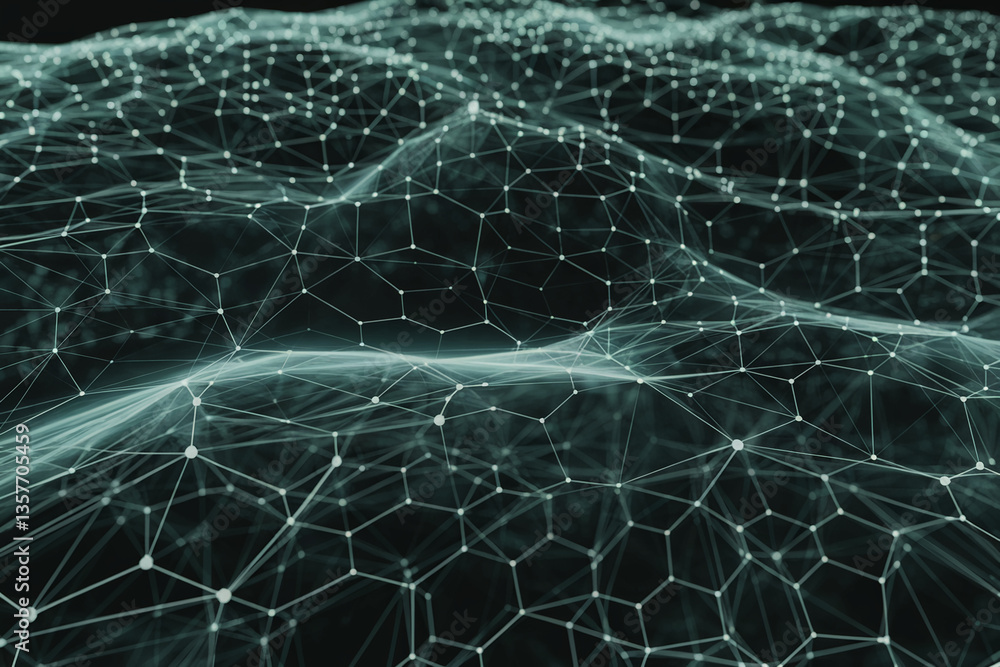 Aufkleber abstract teal network, nodes connected by lines, creating a three-dimensional wave pattern, symboliz