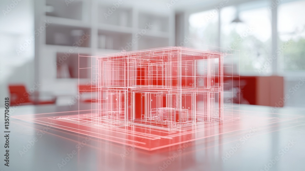 Aufkleber engineering structural analysis. 3d architectural model with a modern design and red accents in a br