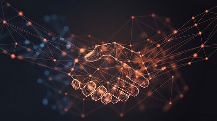 Abstract vector image of futuristic style business handshake low poly illustration with lines and dots