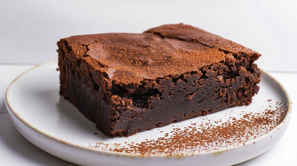 Deep-dish brownie slice with crisp edge and fudgy center, rich dessert visual ideal for indulgent dessert marketing and bakery product catalogs