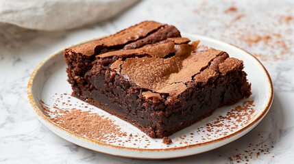 Deep-dish brownie slice with crisp edge and fudgy center, rich dessert visual ideal for indulgent dessert marketing and bakery product catalogs