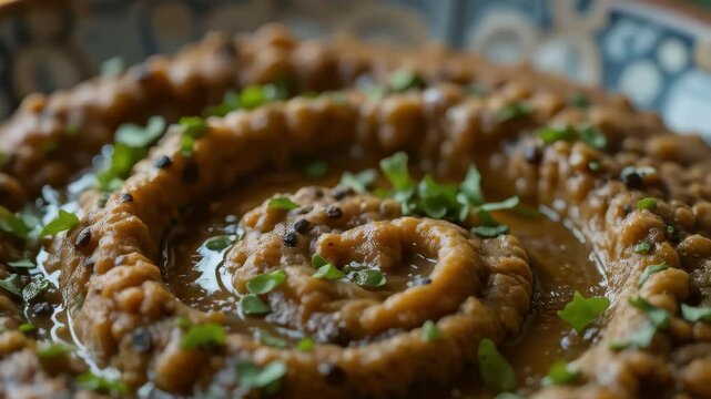 Delicious Creamy Mashed Fava Beans with Herbs and Spices in a Bowl