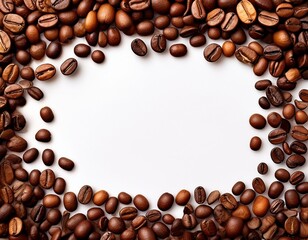 marco de granos de café, en un fondo de tono blanco